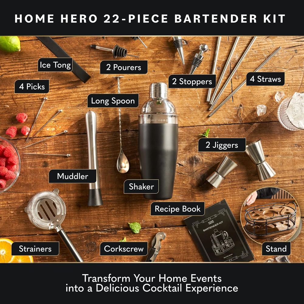 22-Piece Cocktail Shaker & Bar - Cocktail Recipe Book recension och pris